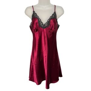 2/$20 Adonna Women's Satin Lace Slip Dress Red Bow Accent